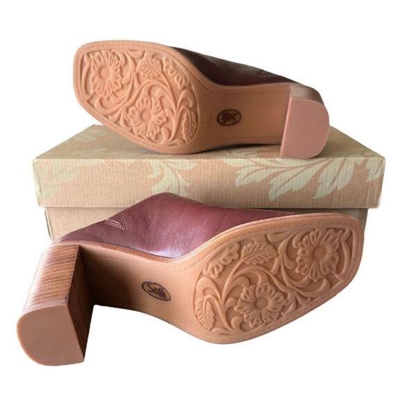 Sofft Safire Dark Red Italian Leather Open Toe Women’s Block Heel Mule Clogs 10 - Picture 7 of 10